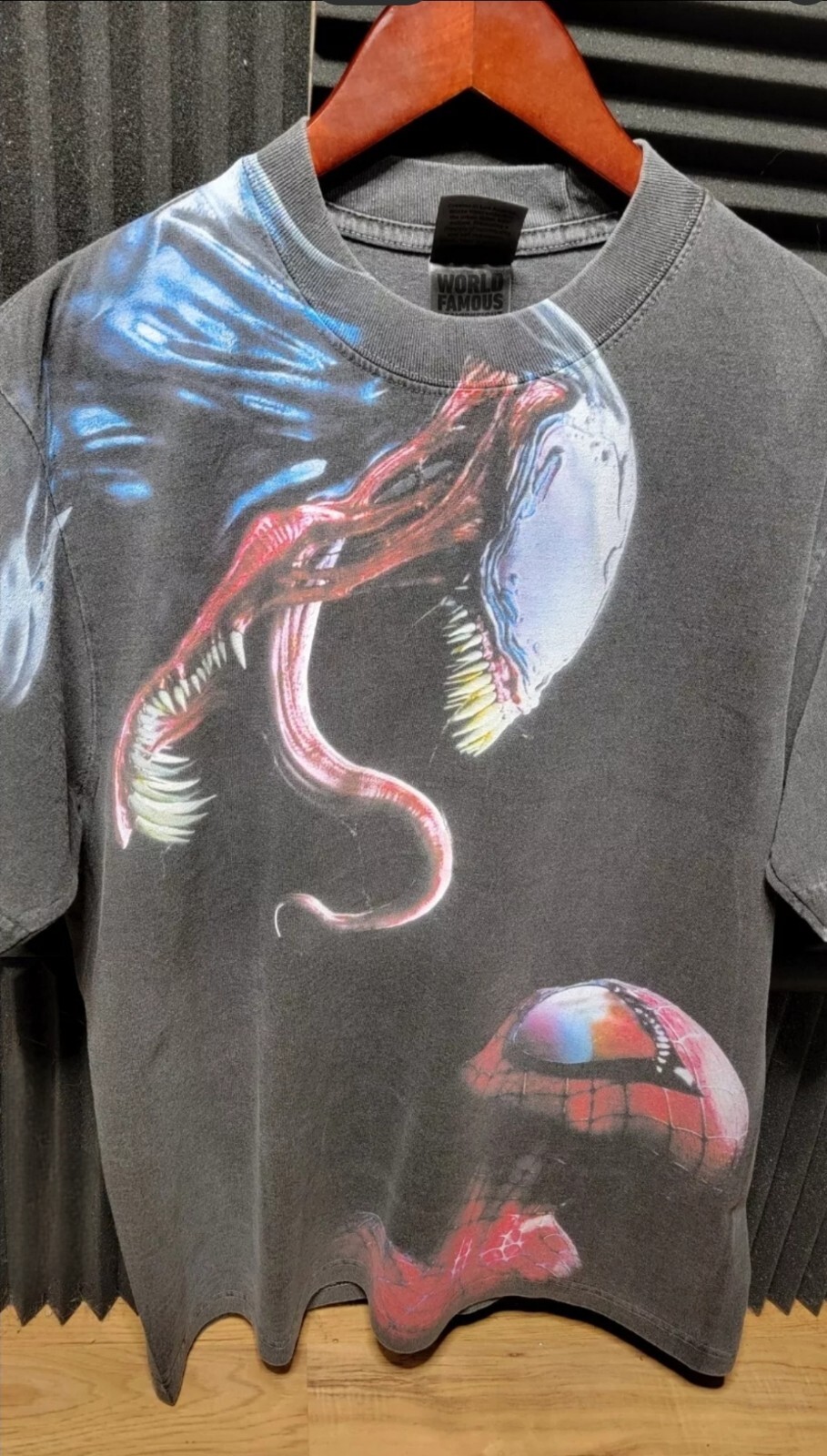 VENOM VS SPIDERMAN ON A SHAKA HEAVYWEIGHT GARMET DYED T SHIRT “MODERN”