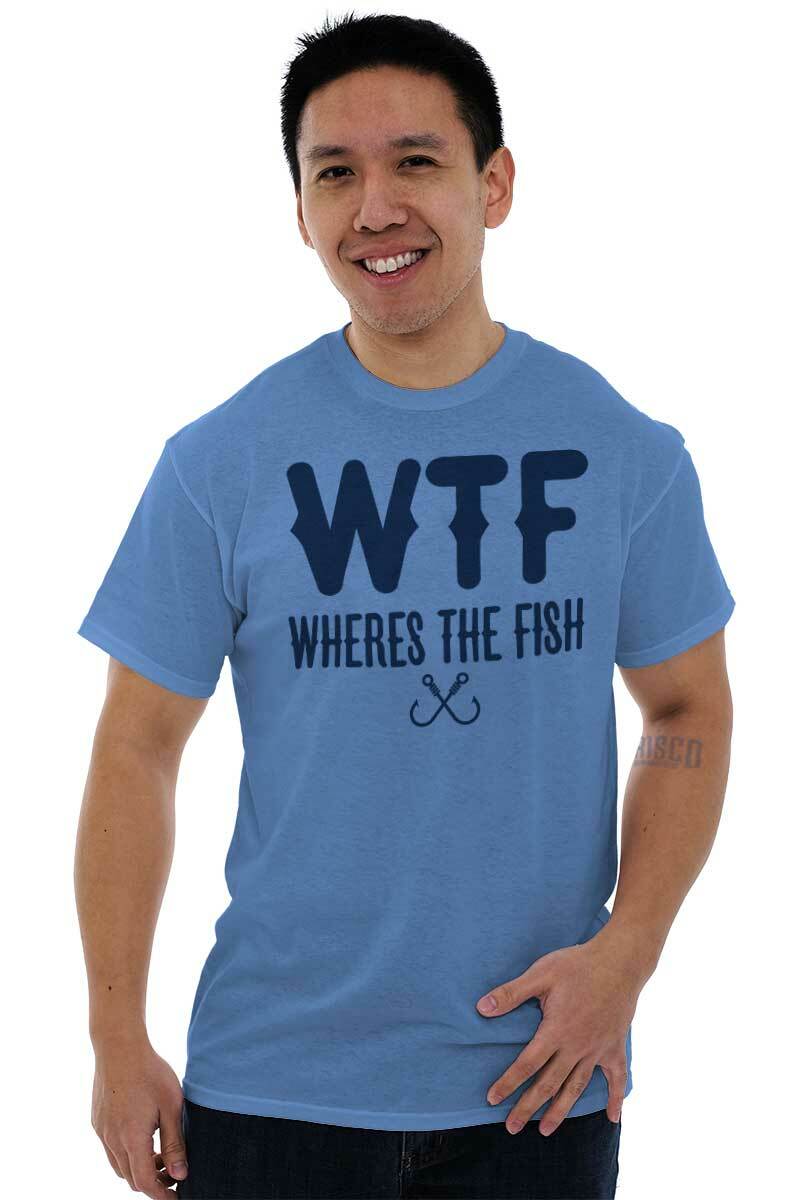 WTF Wheres The Fish Fishing Hobby Angler Gift Mens Casual Crewneck T Shirts Tees
