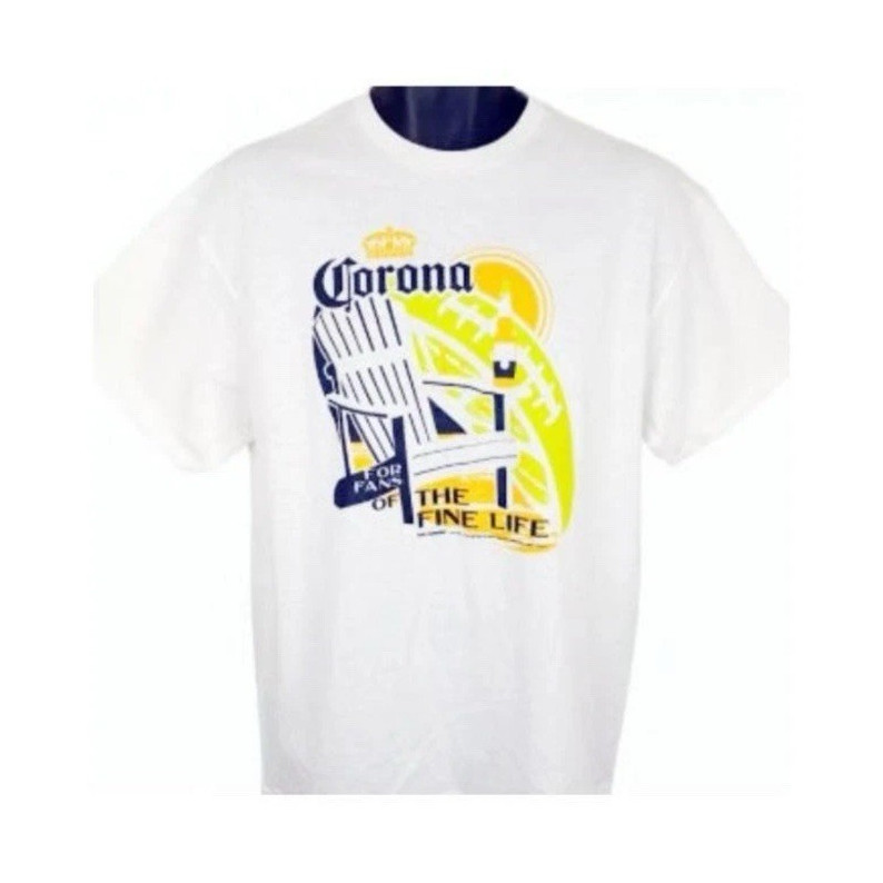 Corona Men’s XL White Cotton Short Sleeve Graphic Print Beer T-Shirt Chair Sun