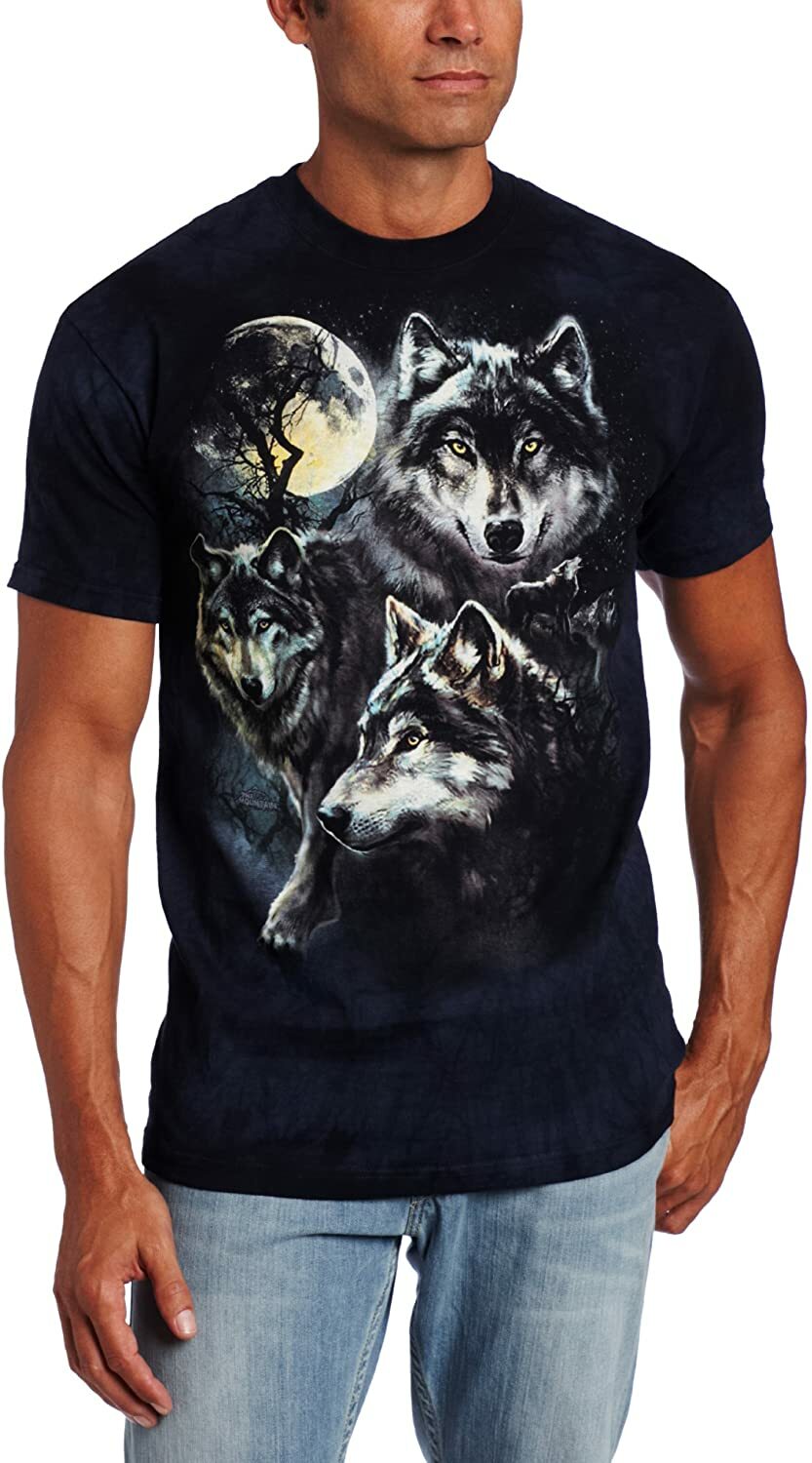 The Mountain Wolf Family Howling Moon Wolves Collage Blue T-Shirt Adult S-5X