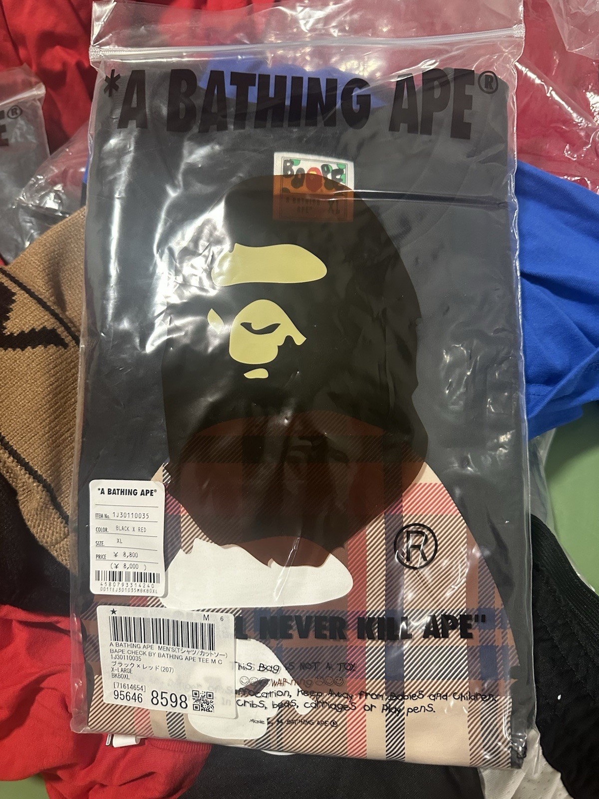 A Bathing Ape BAPE Ape Head Graphic Tee Black/Red Crew Neck Men XL