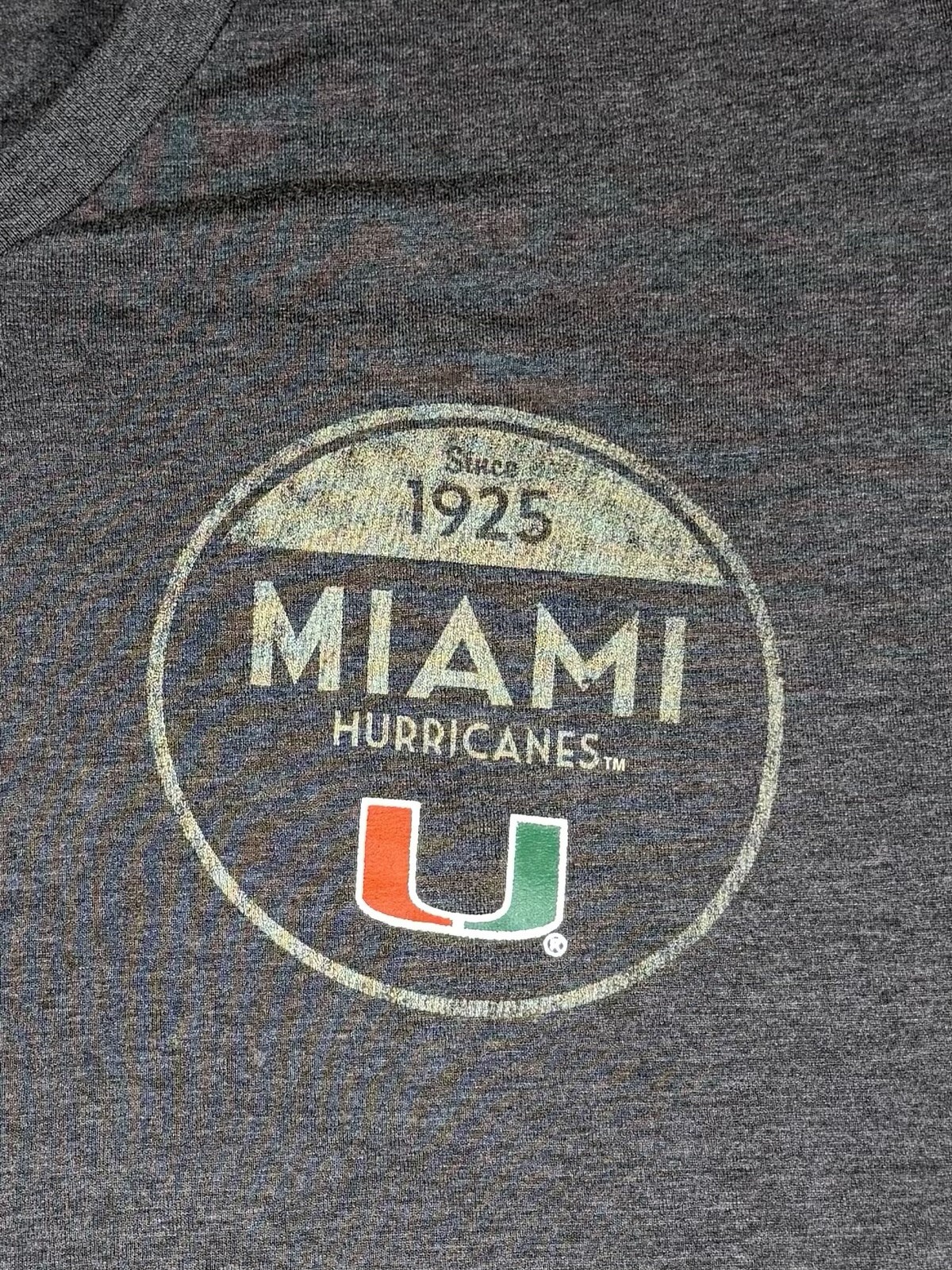 Pro Edge Men’s Heather Gray V Neck Tri-Blend Miami Hurricanes Logo T Shirt, 2XL