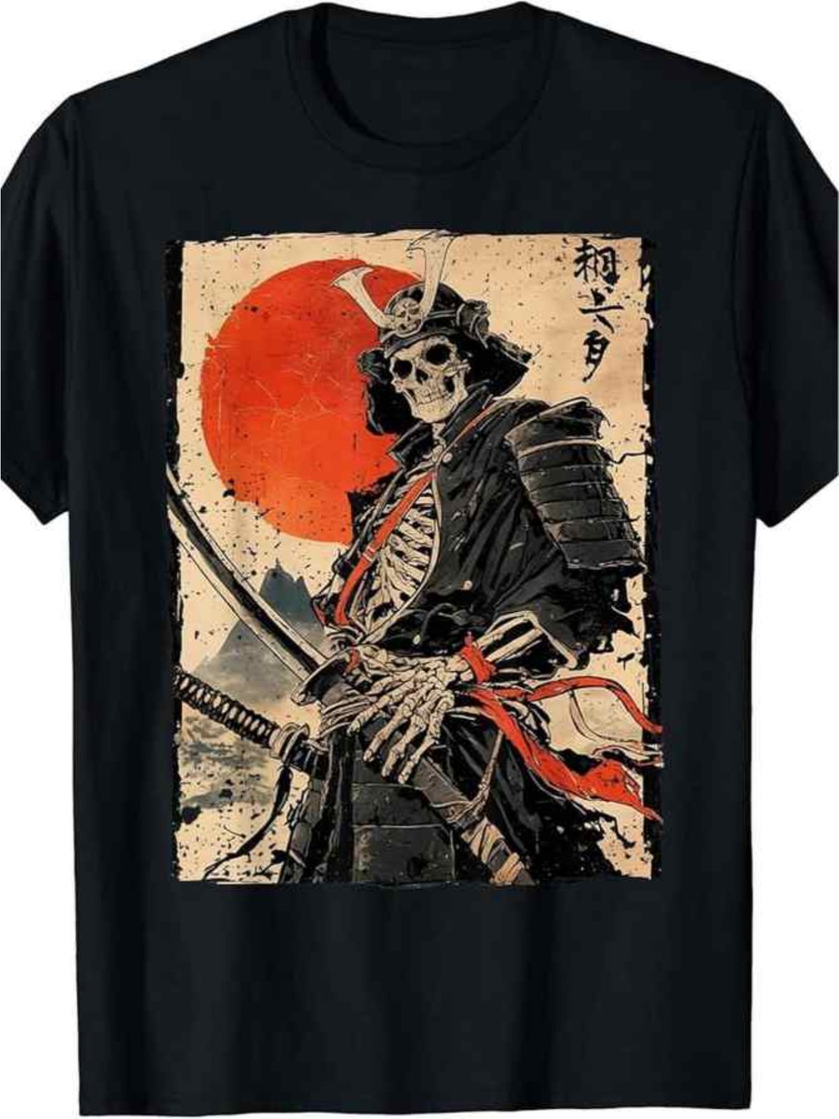 Samurai Skull T Shirt Ukiyo E Japanese Warrior Graphic Streetwear Tee Top