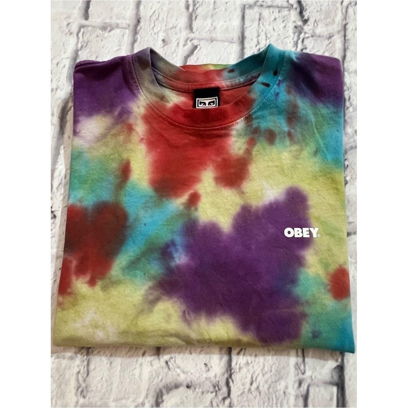 Obey Multicolor Tie-Dye Short Sleeve Tee – Purple, Red, Blue, Yellow, Green