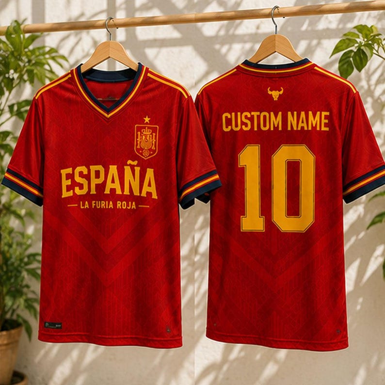 Personalized Spain 2026 Soccer Tournament Jersey, Custom Spain Football Mesh Tee