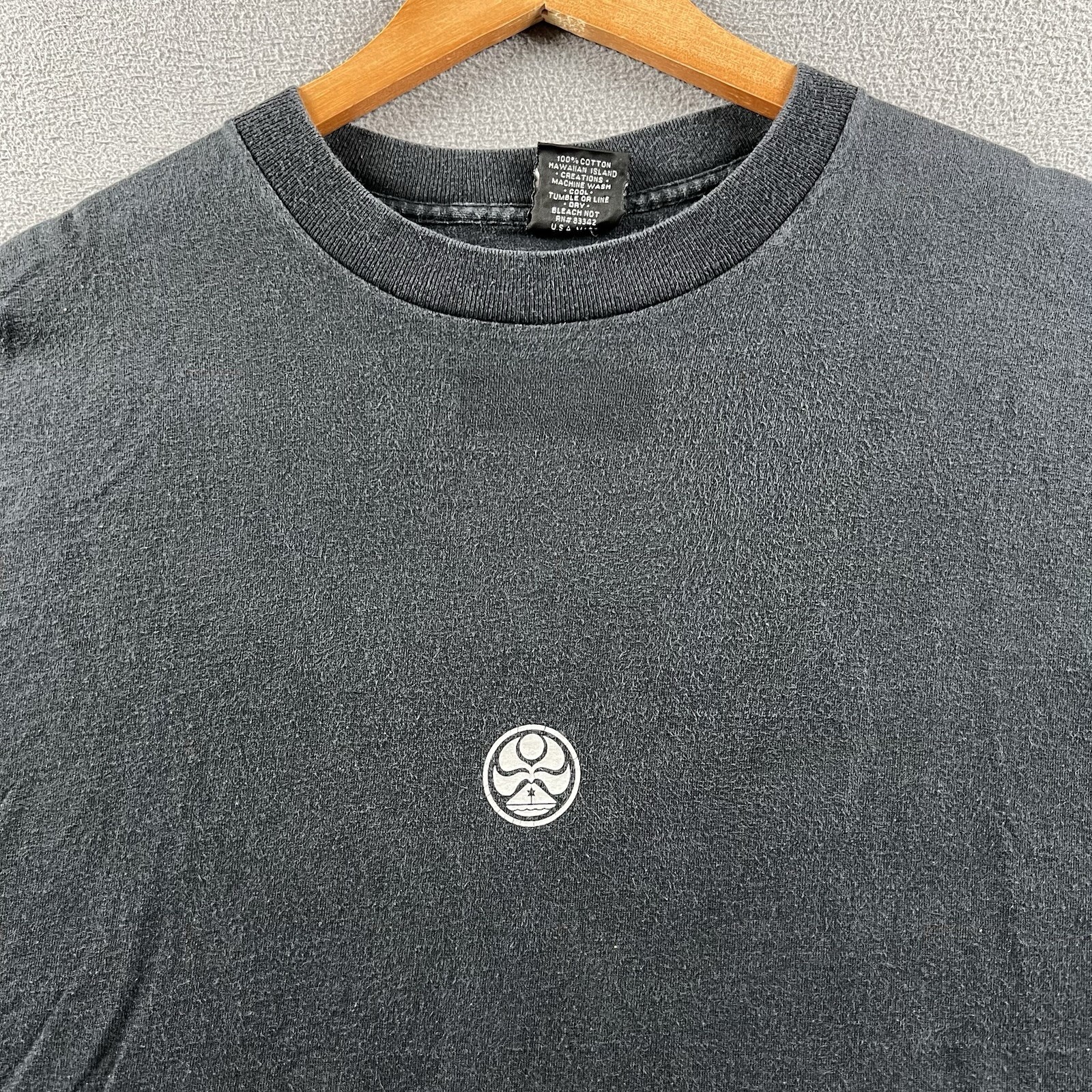 Vintage Hawaiian Island Creations Shirt Mens Black Faded Single Stitch 90s Surf